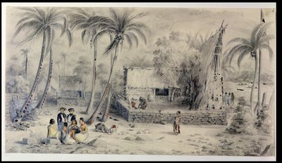 Eingeborenendorf in Tahiti, um 1841-48 von Maximilien Radiguet